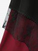 Straps Buckle Grommet Ruched Solid Top and Flower Lace Chiffon Layered A Line Skirt Plus Size Outfit -  