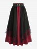Straps Buckle Grommet Ruched Solid Top and Flower Lace Chiffon Layered A Line Skirt Plus Size Outfit -  