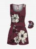 Ensemble chemise et barboteuse hawaïennes assorties, grande taille, tenue de plage, imprimé fleurs, feuilles et branches, pour couples - Rouge Vineux 