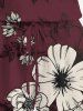 Ensemble chemise et barboteuse hawaïennes assorties, grande taille, tenue de plage, imprimé fleurs, feuilles et branches, pour couples - Rouge Vineux 