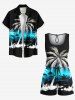 Matching Hawaii Shirt and Romper Plus Size Beach Outfit Coconut Tree Ombre Colorblock Printed for Couples -  