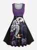 Halloween Owl Moon Rose Flower Candle Branch Leaf Print Plus Size Matching Outfit For Couples -  