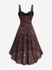 Robe débardeur grande taille à imprimé roses, froncée, œillets et volants, asymétrique - Rouge Vineux 5x | US 30-32
