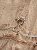 Plus Size Cold Shoulder Puff Sleeves Textured Lace Up Suede Belted Layered A Line Dress -  