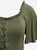 Plus Size Ruffles Grommets Lace Up Halter Square Neck Dress -  
