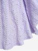 Plus Size Lace Up Ruched Hollow Out Floral Embroidery Flare Sleeves Top -  
