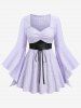 Haut grande taille à lacets, fronces, découpes ajourées et broderies florales, manches évasées - violet lilas 4X | US 26-28