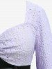 Haut grande taille à lacets, fronces, découpes ajourées et broderies florales, manches évasées - violet lilas 4X | US 26-28