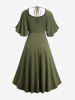 Plus Size Ruffles Grommets Lace Up Halter Square Neck Dress -  