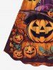 Plus Size Halloween Pumpkin Bat Spider Web Print Cinched Dress -  