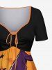 Plus Size Halloween Pumpkin Bat Spider Web Print Cinched Dress -  