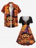 Plus Size Halloween Pumpkin Bat Spider Web Print Cinched Dress -  
