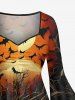 Plus Size Halloween Skulls Pumpkin Bat Moon Tree Print Flare Sleeves High Low Dress -  