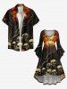 Plus Size Halloween Skulls Pumpkin Bat Moon Tree Print Flare Sleeves High Low Dress -  