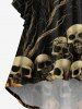 Plus Size Halloween Skulls Pumpkin Bat Moon Tree Print Flare Sleeves High Low Dress -  