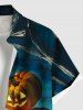 Chemise grande taille à boutons et poches pour homme, motif citrouille, araignée, feuille d'érable, lune et étoiles - Multi-A S