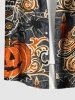 Plus Size Halloween Pumpkin Skull Candles Spider Web Print Buttons Pocket Shirt For Men -  