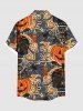 Plus Size Halloween Pumpkin Skull Candles Spider Web Print Buttons Pocket Shirt For Men -  