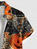 Plus Size Halloween Pumpkin Skull Candles Spider Web Print Buttons Pocket Shirt For Men -  