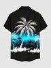 Plus Size Coconut Tree Ombre Colorblock Print Buttons Pocket Hawaii Shirt For Men -  