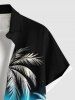 Chemise hawaïenne grande taille à imprimé cocotiers ombré et colorblock, boutons et poches, pour homme - Noir 6XL