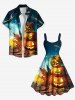 Plus Size Halloween Pumpkin Tree Spiders Maple Leaf Moon Star Print Tank Dress -  