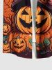 Plus Size Halloween Pumpkin Bat Spider Web Print Buttons Pocket Shirt For Men -  