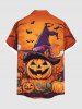 Plus Size Halloween Pumpkin Bat Spider Web Print Buttons Pocket Shirt For Men -  