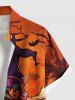 Plus Size Halloween Pumpkin Bat Spider Web Print Buttons Pocket Shirt For Men -  
