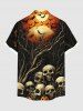Plus Size Halloween Skulls Pumpkin Bat Moon Tree Print Buttons Pocket Shirt For Men -  
