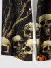 Plus Size Halloween Skulls Pumpkin Bat Moon Tree Print Buttons Pocket Shirt For Men -  