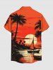 Plus Size Coconut Tree Sun Bird Boat Seascape Print Buttons Pocket Hawaii Shirt For Men -  