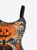 Plus Size Halloween Pumpkin Skull Candles Spider Web Print Tank Dress -  
