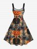 Plus Size Halloween Pumpkin Skull Candles Spider Web Print Tank Dress -  