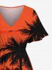 Robe mi-longue hawaïenne fendue grande taille à imprimé cocotier, soleil, oiseau, bateau, paysage marin - Orange XXS