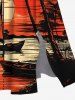 Plus Size Coconut Tree Sun Bird Boat Seascape Print Split Hawaii Midi Dress -  