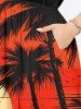 Plus Size Coconut Tree Sun Bird Boat Seascape Print Split Hawaii Midi Dress -  