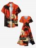Plus Size Coconut Tree Sun Bird Boat Seascape Print Split Hawaii Midi Dress -  