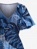 Robe mi-longue hawaïenne fendue à imprimé feuilles tropicales et fleurs grande taille - Bleu Ciel 6X
