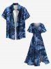 Robe mi-longue hawaïenne fendue à imprimé feuilles tropicales et fleurs grande taille - Bleu Ciel 6X