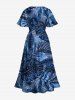 Robe mi-longue hawaïenne fendue à imprimé feuilles tropicales et fleurs grande taille - Bleu Ciel 6X