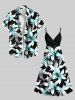 Robe camisole hawaïenne à imprimé feuilles tropicales et fleurs grande taille - Noir 4X