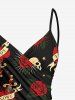Plus Size Skull Rose Flower Heart Sword Print Halloween Convertible Beach Cover Up -  