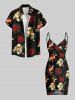 Plus Size Skull Rose Flower Heart Sword Print Halloween Convertible Beach Cover Up -  