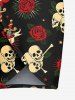 Plus Size Skull Rose Flower Heart Sword Print Halloween Convertible Beach Cover Up -  