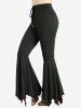 Plus Size Lace Up Contrast Piping Solid Elastic Waist Flare Pants -  