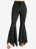 Pantalon évasé grande taille à lacets et passepoil contrastant, taille élastique unie - Bleu Marine 1X | US 14-16