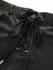 Pantalon évasé grande taille à lacets et passepoil contrastant, taille élastique unie - Bleu Marine 1X | US 14-16