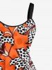 Plus Size Leopard Hibiscus Flower Leaf Print Hawaii A Line Tank Dress -  