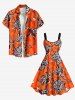 Plus Size Leopard Hibiscus Flower Leaf Print Hawaii A Line Tank Dress -  